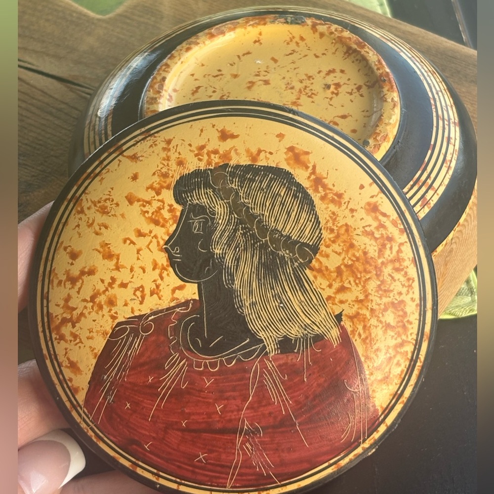 Greek Hand Painted Pottery Covered Trinket Box